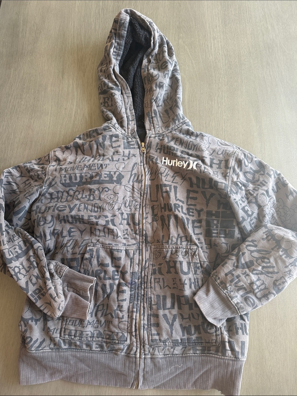 Hurley Brown and Gray Logo-Print Kids Hoodie Jacket